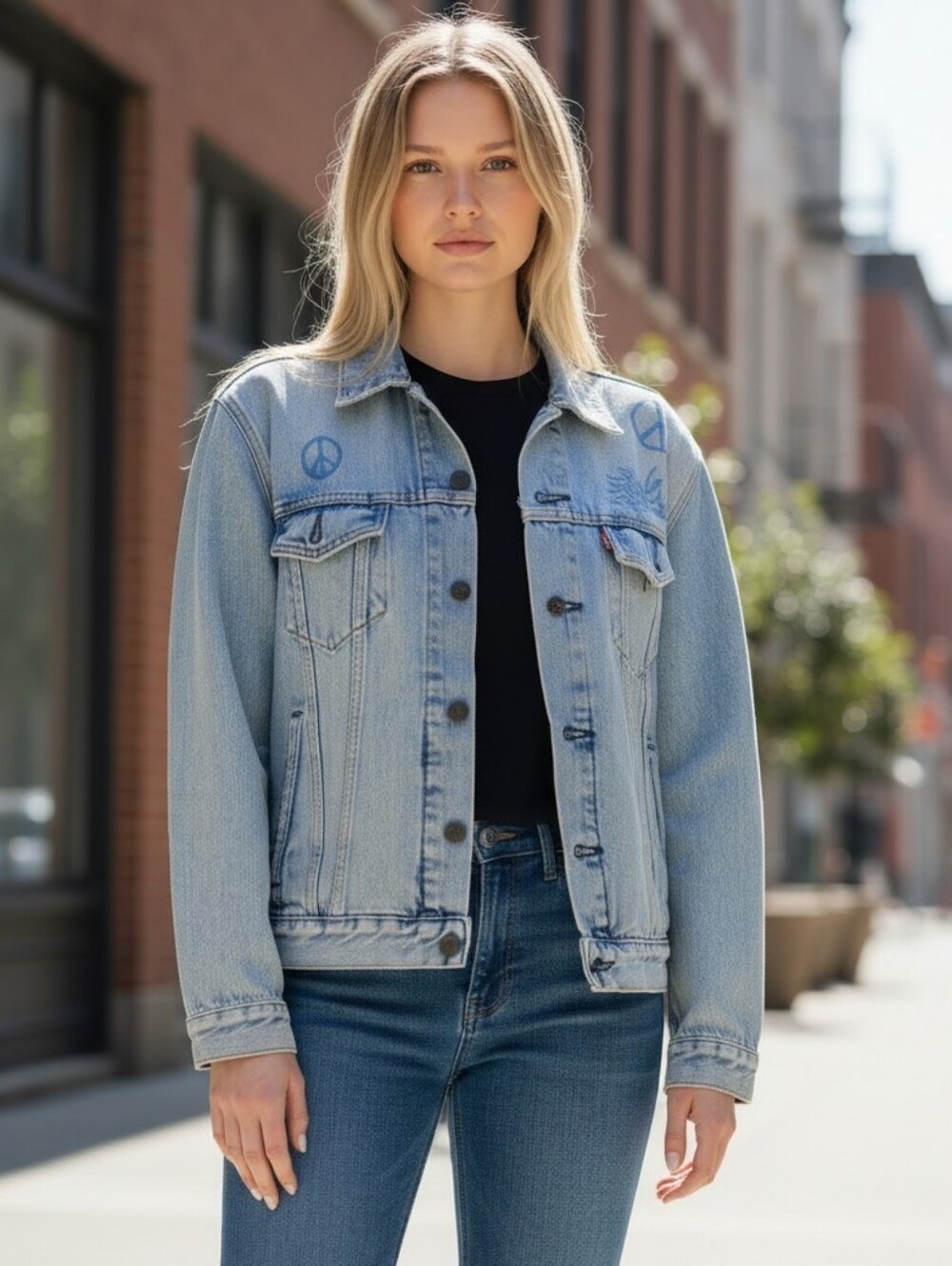 Levis Women's Size Medium Denim Peace And Love Jean Jacket